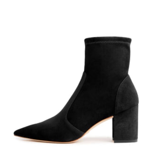 Stuart Weitzman Stuart 75 Block Heel  Stretch Bootie Black Suede Ankle Boots 6.5 - Picture 2 of 11